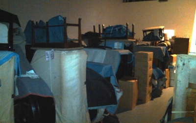 Pianos in storage.